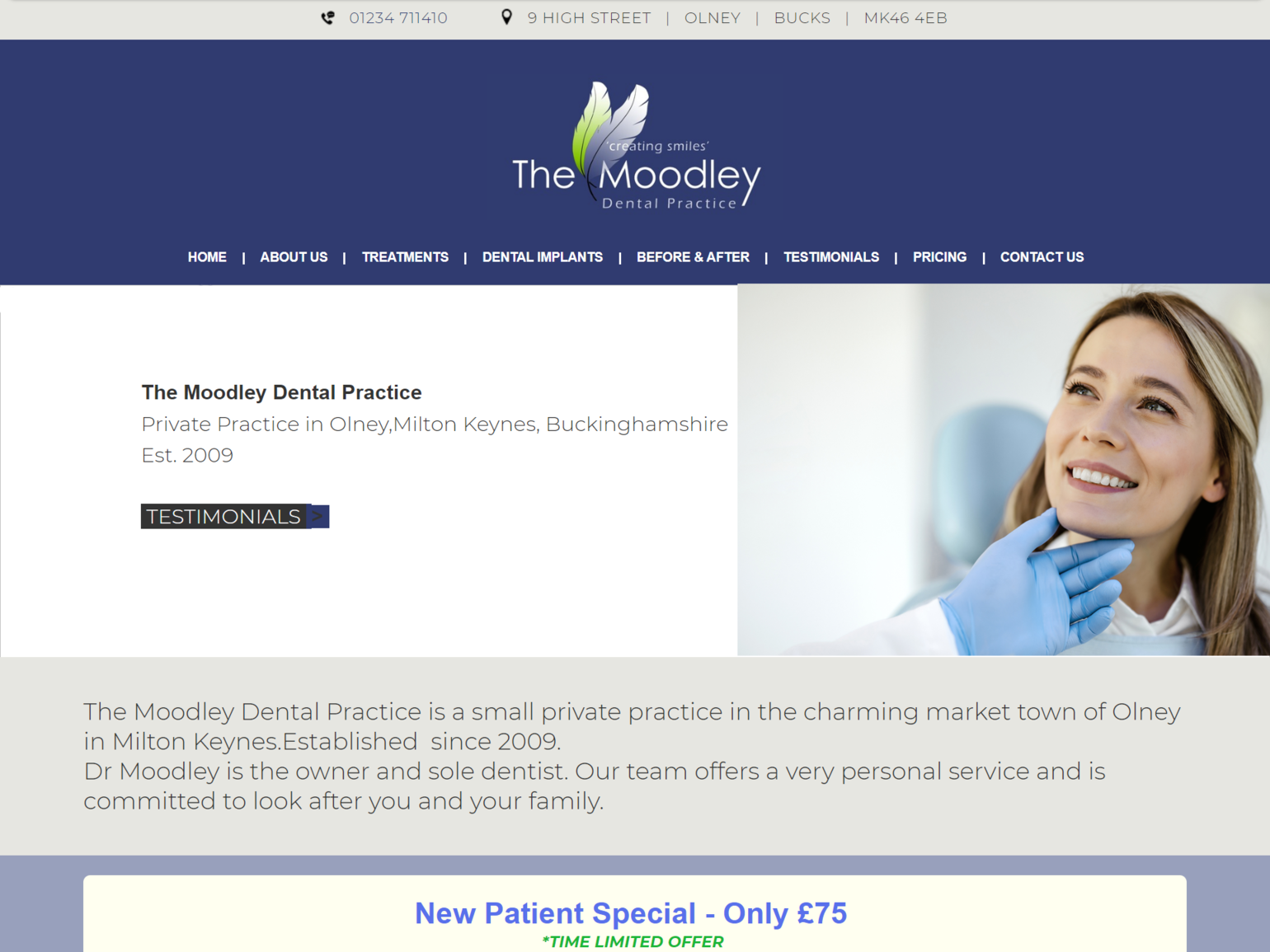 The previous website belonging to The Moodley Dental Practice