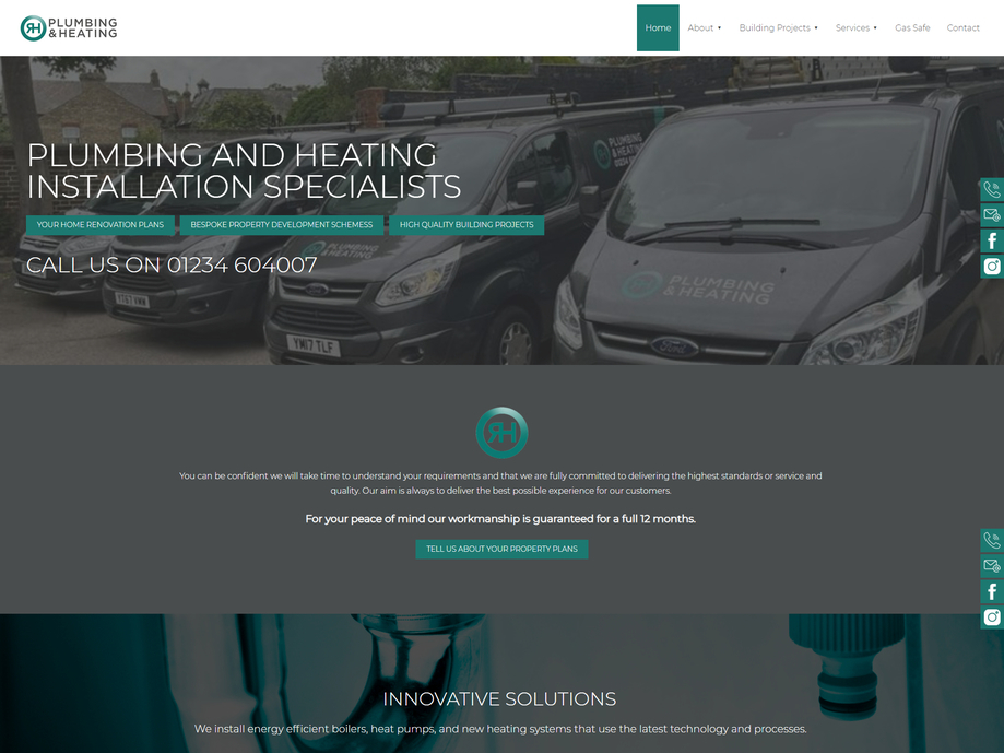 A website design for a plumbing and heating installation company